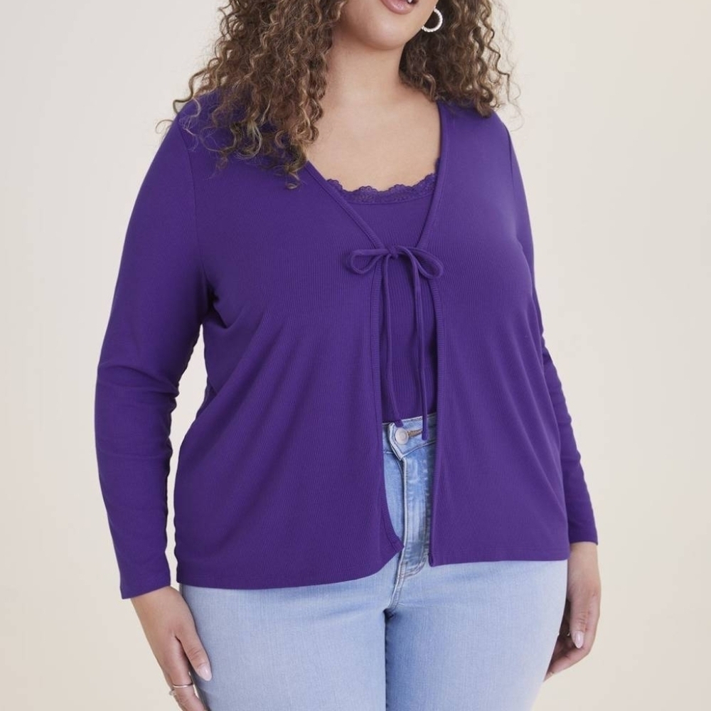 Penningtons Purple Tie-Front Cardigan with Tank